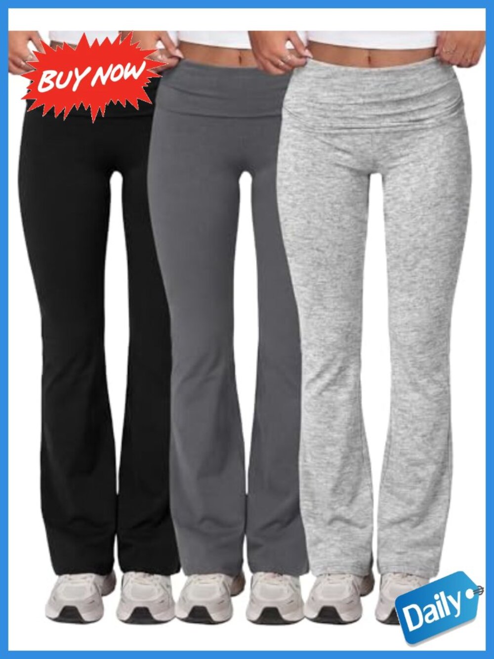 Women Flare Leggings Fold Over Waist Yoga Pants Stretch Bootcut 3 Pack